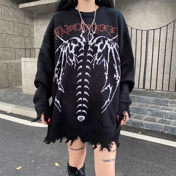 Женский Кашемировый свитер Y2K Skeleton в корейском стиле, Свободный Теплый Вязаный пуловер, Зимняя верхняя одежда 2021 года, Женские джемперы, уличная одежда в стиле ретро