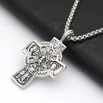 Католический христианский Святой Кельтский Крест Кулон Ожерелье Антикварная цепочка Ожерелье Женщины Мужчины Религиозные украшения