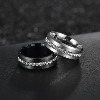 Кольцо из нержавеющей стали черного цвета 8 мм для женщин, Модное классическое кольцо на палец с цирконием, женские украшения для помолвки