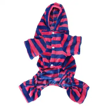 Коралловый флис в темно-синюю и красную полоску, осень-зима, толстовки с капюшоном для домашних животных, теплые пижамы, Одежда для собак