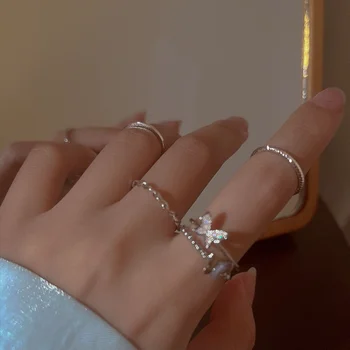 Модный набор колец в стиле панк серебряного цвета с бабочкой в виде сердца для женщин, ювелирные изделия для девочек, подарки, Модные аксессуары, Женское металлическое кольцо на палец