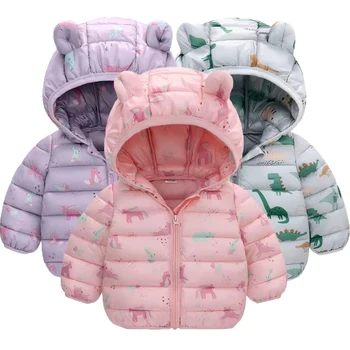 Новая осенняя теплая зимняя куртка для девочек с принтом мультяшных животных, милое мягкое пальто с капюшоном для детей, верхняя одежда для малышей