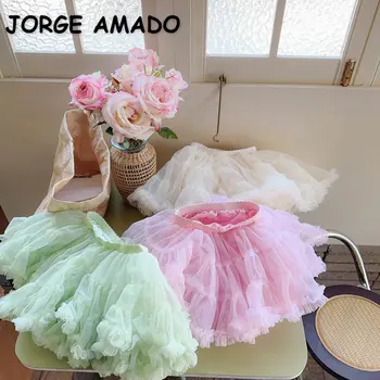 Новые летние юбки для девочек Абрикосово-розово-зеленая сетчатая балетная юбка-пачка принцессы для детей 1-6 лет Одежда для дня рождения E121