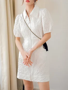 Платье с пузырчатым рукавом, женское летнее платье, новый французский темперамент, белая рубашка с талией, юбка