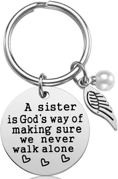 Подарок сестре от сестры -Сестра-это Божий способ убедиться, что мы никогда не ходим одни, брелок для ключей, украшения для сестры, Рождество, День рождения