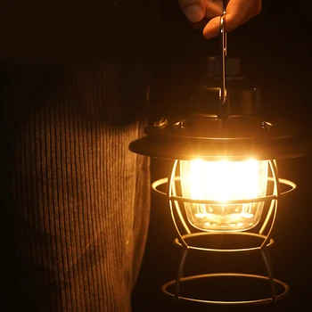 Портативный ретро-фонарь для кемпинга емкостью 2000 мАч, перезаряжаемый фонарик с металлической ручкой, Винтажный Теплый Белый свет, Подвесной светильник для палатки на открытом воздухе