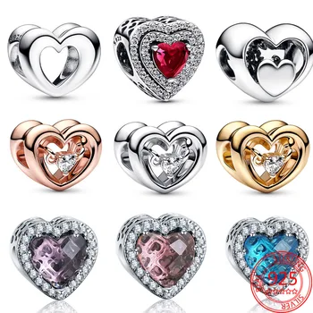 Серия 2023 Heart S925 Стерлинговое Серебро Розовое Золото, сияющее Сердце и плавающий камень, шарм, подходящий для изготовления браслетов Pandora для женщин, ювелирных изделий