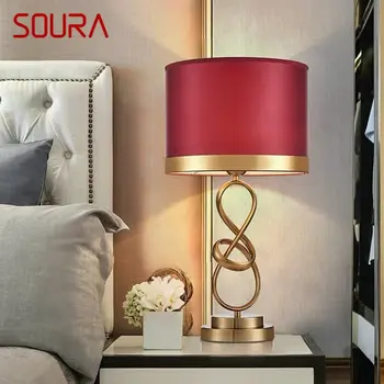 Современная креативная настольная лампа SOURA с винтажным светодиодным простым красным абажуром, Прикроватный светильник для дома, гостиной, спальни