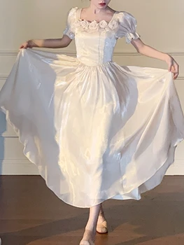 Французское элегантное платье Миди, женское офисное женское базовое платье с коротким рукавом, Вечернее платье, цельное платье, Корейская мода 2023, Лето