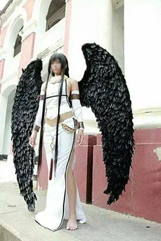 Черные большие крылья ангела для взрослых, реквизит для дефиле, реквизит для фестиваля, карнавальный костюм из перьев Ангела, Хэллоуин, Рождественская вечеринка