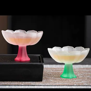 Японская стеклянная пастельная чашка с высокой ножкой, чайная чашка с высокой ножкой, чашка лотоса, рисовое вино, чашка шочу, легкое роскошное украшение стола