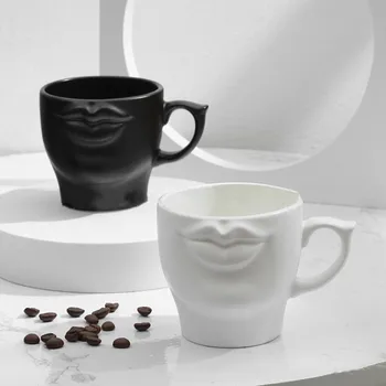 керамическая чашка для губ 250 мл Кофейные кружки для творчества, Термостойкие Мультяшные кружки с человеческим лицом, Чайные чашки, Кружка с керамической ручкой